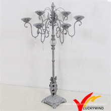 Rustic Grey Antique Metal Candelabra with Crystal Decoration